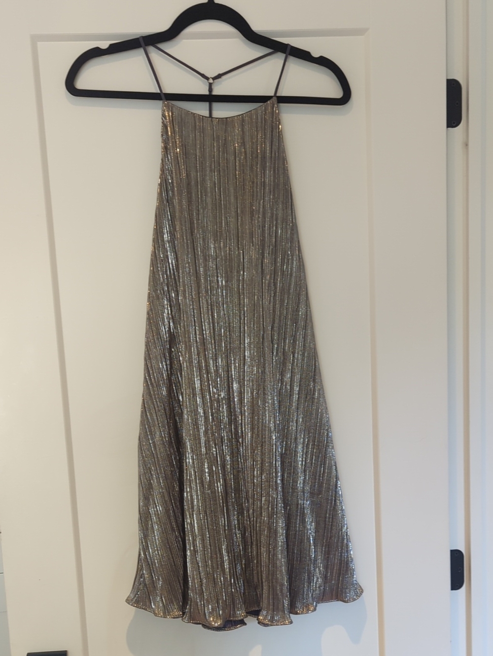 Sexy Metallic Silver Pleated Halter Mini Dress